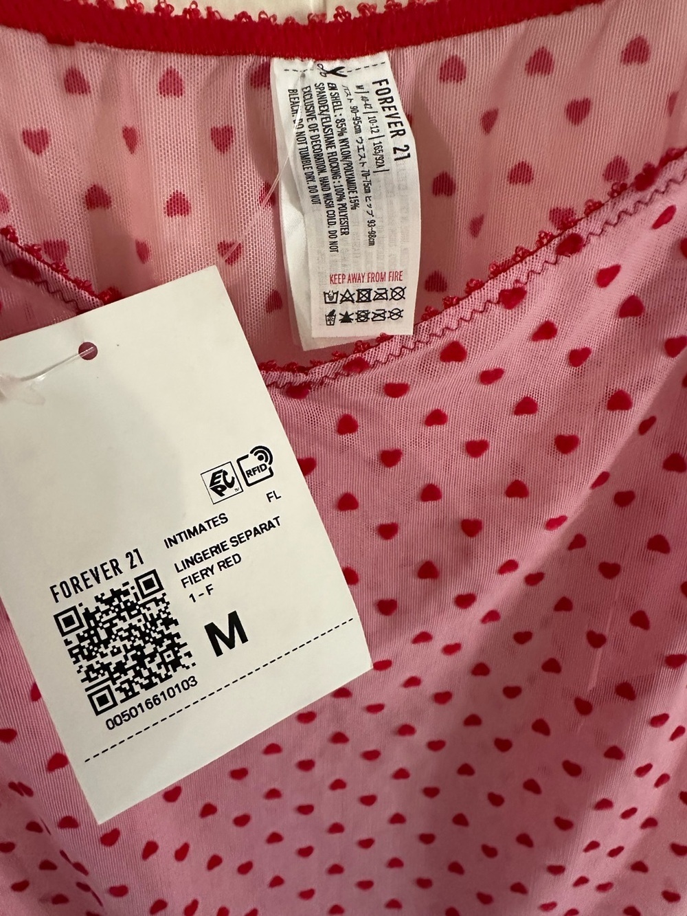 Forever 21 Lingerie Slip Dress Pink with Red Hearts NWT - Picture 2 of 3